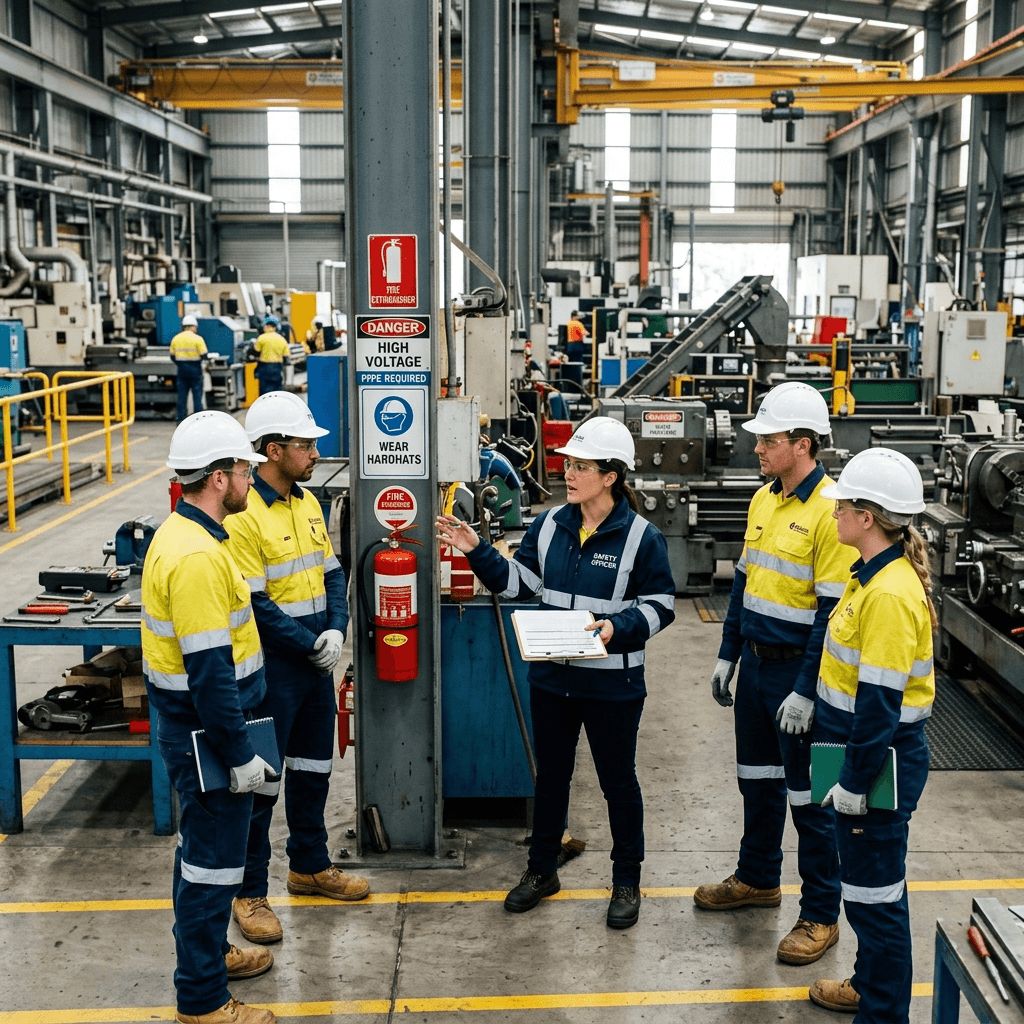 Safety officer conducting safety audit and training inspection