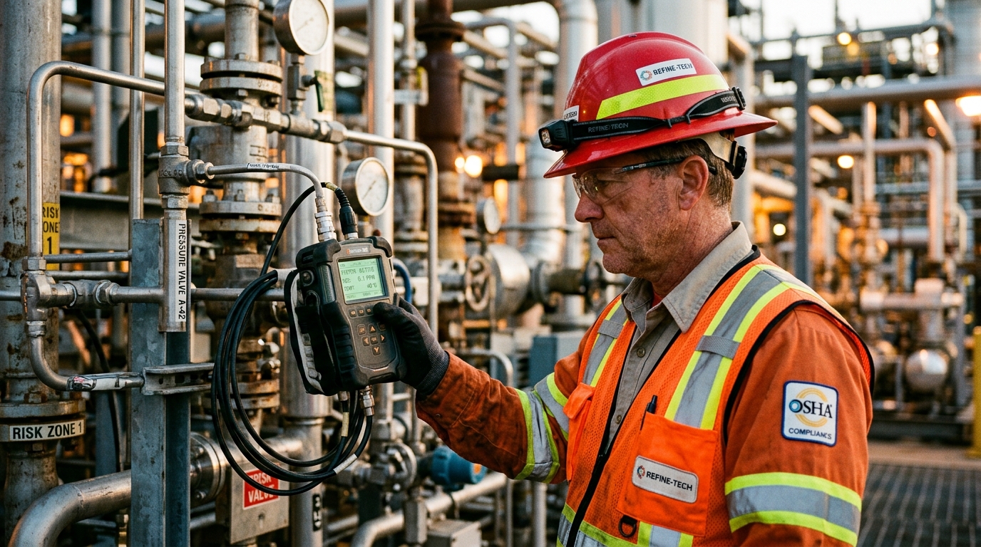 Industrial safety engineer inspecting hazard control equipment